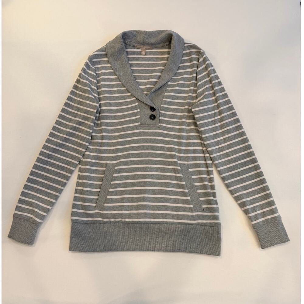Banana Republic Gray & White Striped Shawl Collar Preppy Pullover Sweater Size S